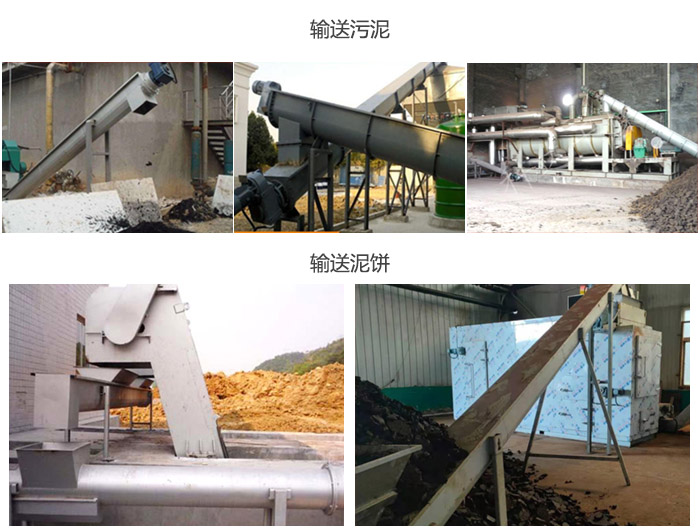 污泥螺旋輸送機輸送污泥，泥餅現(xiàn)場展示